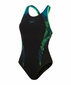 SPEEDO - Womens Placement Laneback BLACK / DARK TEAL / HARLEQUIN GREEN